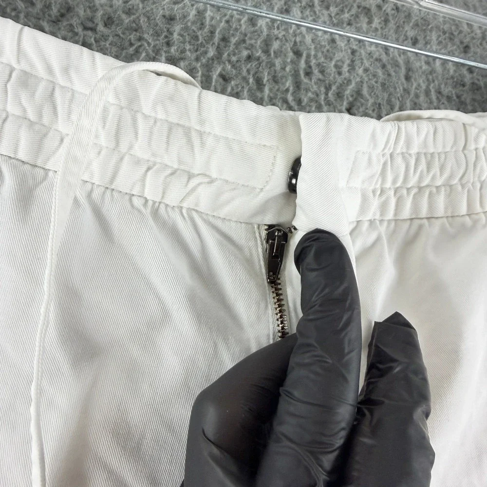 Ermenegildo Zegna Cargo Pants Men's 34 White Cotton Elastic Waist Trousers